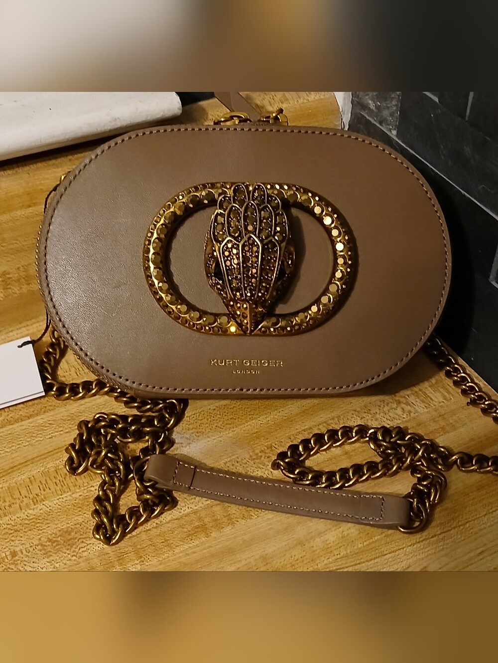 Kurt Geiger Brown Leather Crossbody with Gold Hardware